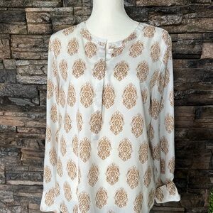 Elegant White and Gold Patterned Women's Top